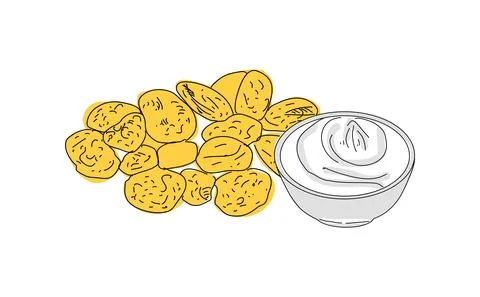 Fried mussels hand drawn vector design. Stock Illustration