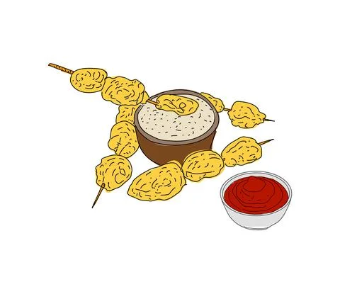 Fried mussels hand drawn vector design. Stock Illustration