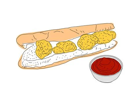 Fried mussels hand drawn vector design. Stock Illustration