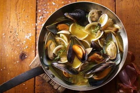 Fried mussels Stock Photos