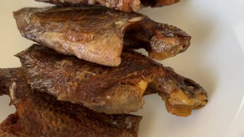 Fried Nakeskin Gourami Fish Stock Footage 276617954