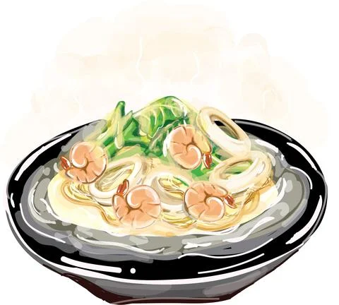 Fried noodle with seafood Stock Illustration