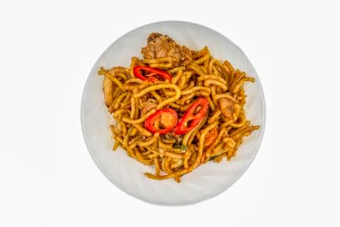 Fried noodles isolate on white background Stock Photos