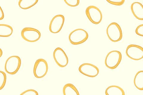 Fried onion rings seamless pattern. Unhealthy crunchy snack. Falling Pieces of Stock Illustration
