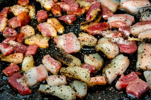 Fried pancetta Stock Photos