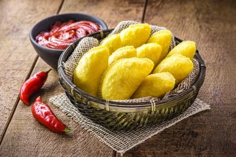 Fried pastry of corn dough, breaded typical of Brazil, june party food Stock Photos