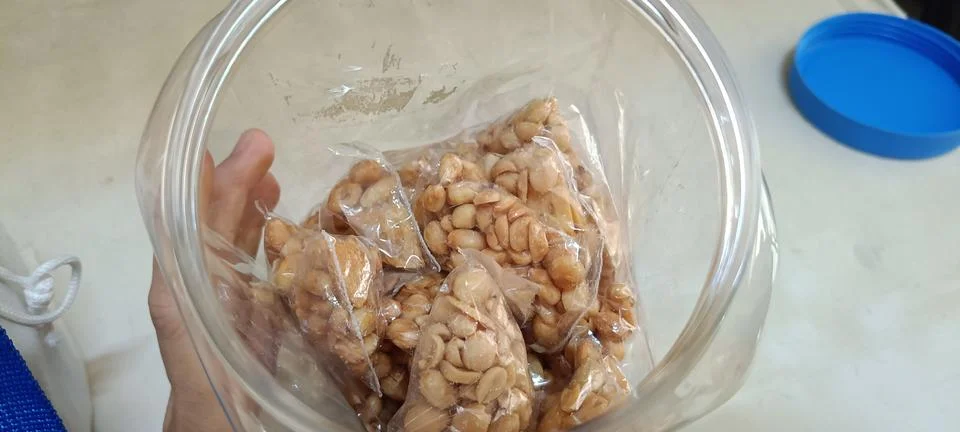 Fried peanut in the small pack Stock Photos