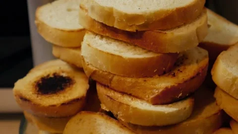 Fried pieces of bread 스톡 동영상 160678301