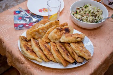 Fried pies on the kitchen table Stock Photos