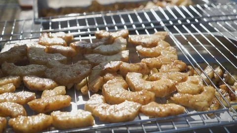 Fried pineapples on grill outdoor Stock Footage 125524208
