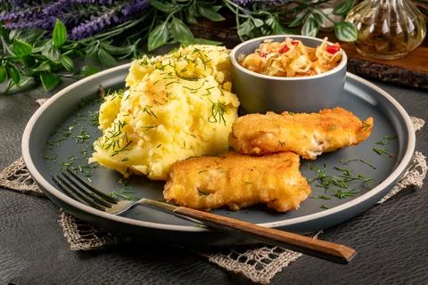 Fried pollock fillet. Stock Photos