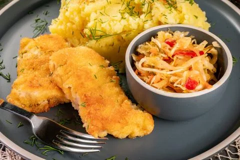 Fried pollock fillet. Stock Photos
