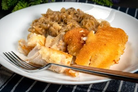 Fried pollock fillets. Foto stock