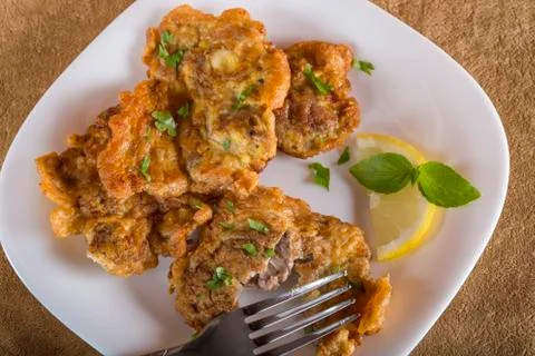 Fried pork brain Stock Photos