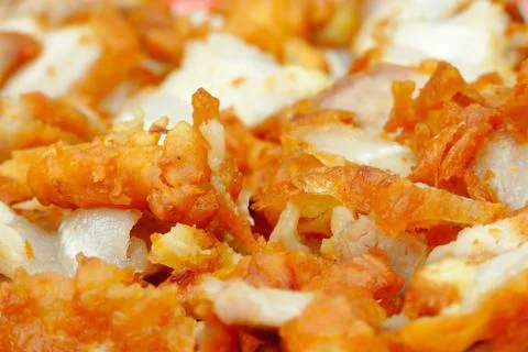 Fried pork closeup in soft-focus in the background Stock Photos