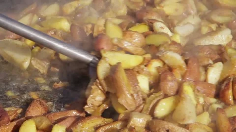 Fried potato in a cauldron Stock Footage 100533926