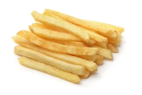 Fried potato chip sticks Stack of french fries isolated on white Copyright... Stock Photos