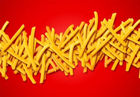 Fried potato, chips, crisps or french fries laying in heap illustration for tray Illustrazione stock