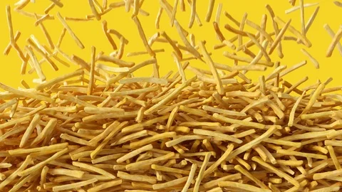 Fried potato chips falling down from top, Stock-Footage 98636983