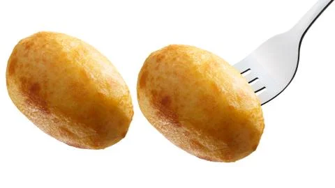 Fried potato on fork, paths Stock Photos