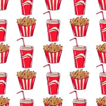 Fried potatoes and drinks Stock Illustration