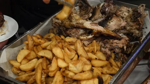 Fried potatoes and meat Stock Footage 153033246