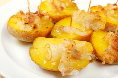 Fried potatoes with bacon Stockfoto's
