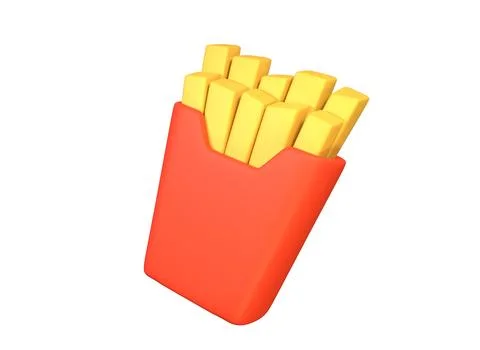 Fried potatoes in a red box on a white background 3d rendering イラスト素材