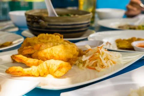 Fried Prawn Balls on a Dining Table Stock Photos