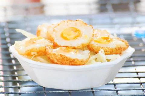 Fried quail eggs Stock Photos