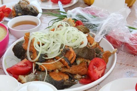 Fried rainbow trout. Stock Photos