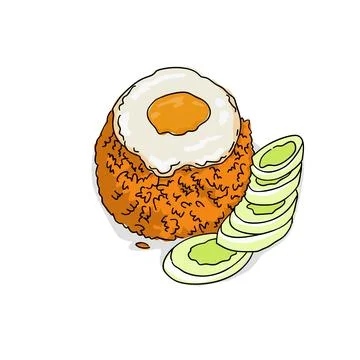 Fried rice and fried egg with sliced cucumber menu for breakfast issolated White イラスト素材