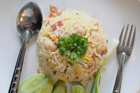 Fried rice with bacon Stock Photos