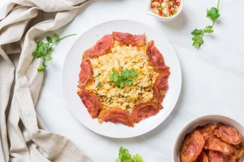 Fried rice with bacon Stock Photos