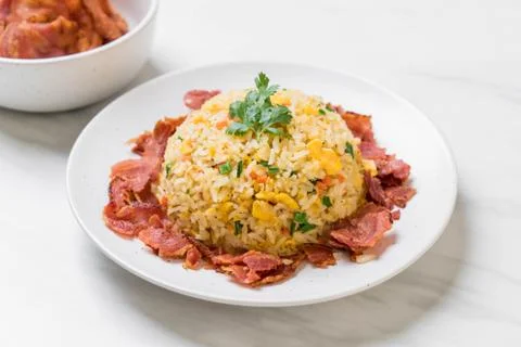 Fried rice with bacon Foto stock