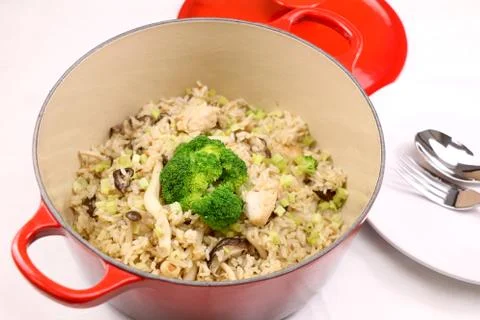 Fried rice with broccoli in stew on the table Stock Photos