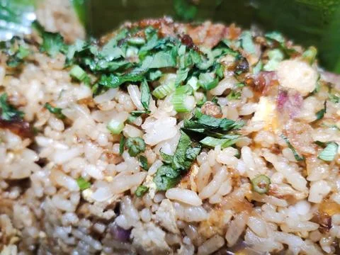 Fried Rice with Celery Leaves Stock Photos