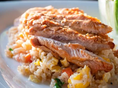 Fried rice with chicken Stock Photos