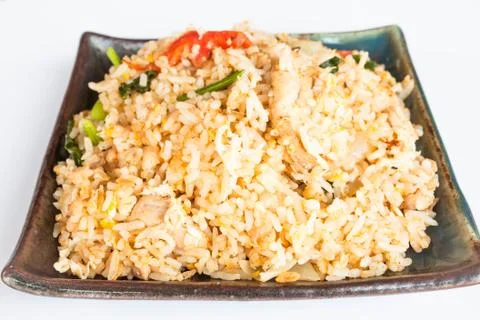 Fried rice with deep fried pork garlic and vegetable Stock Photos