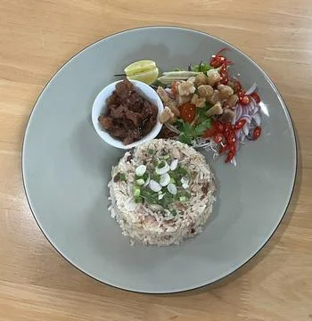Fried rice with mackerel Stock Photos