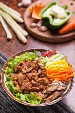 Fried rice mixed with beef Stock Photos