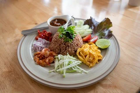 Fried rice mixed with shrimp paste is Thai traditional food Stock Photos
