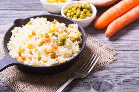 Fried rice in pan Stock Photos