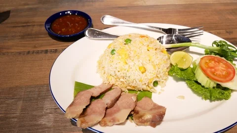 Fried rice with roasted pork Stock Footage 86718563