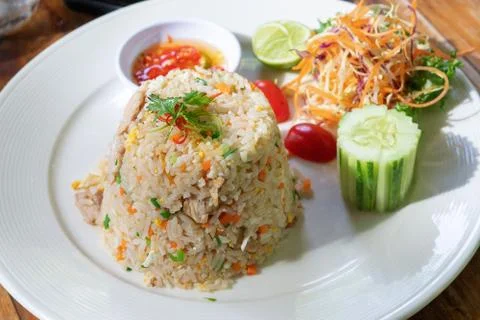 Fried rice Seafood dinner,  egg and vegetable Stock Photos