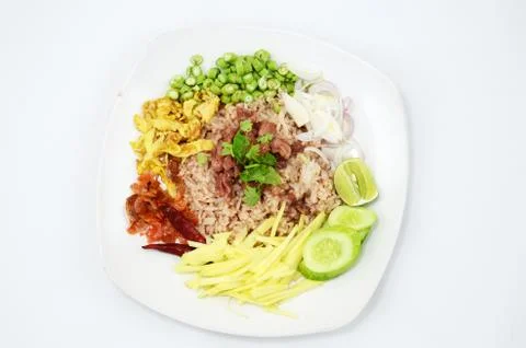 Fried rice with shrimp paste Stock Photos