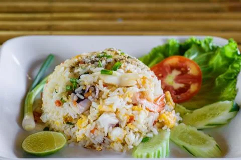 Fried rice with shrimp in Thai Stock Photos