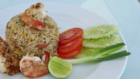 Fried rice with shrimp on top Stock Footage 82710780