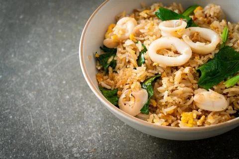 Fried rice with squid or octopus 写真素材