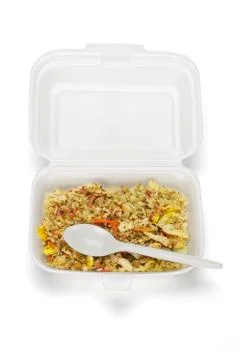 Fried rice in styrofoam box Stock Photos